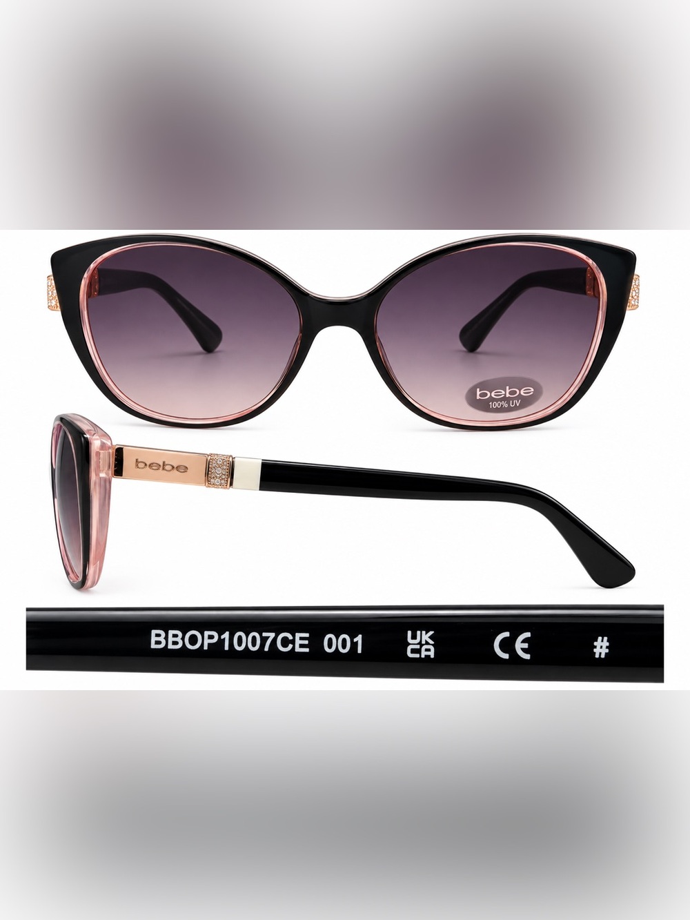 bebe Black Sunglasses with Rose Gold Accents and Gradient Lenses ( No Case)